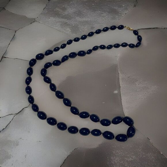 Trifari Jewelry - Trifari TM Signed Vintage Graduated Plastic Bead Necklace Blue Retro Pinup 34in